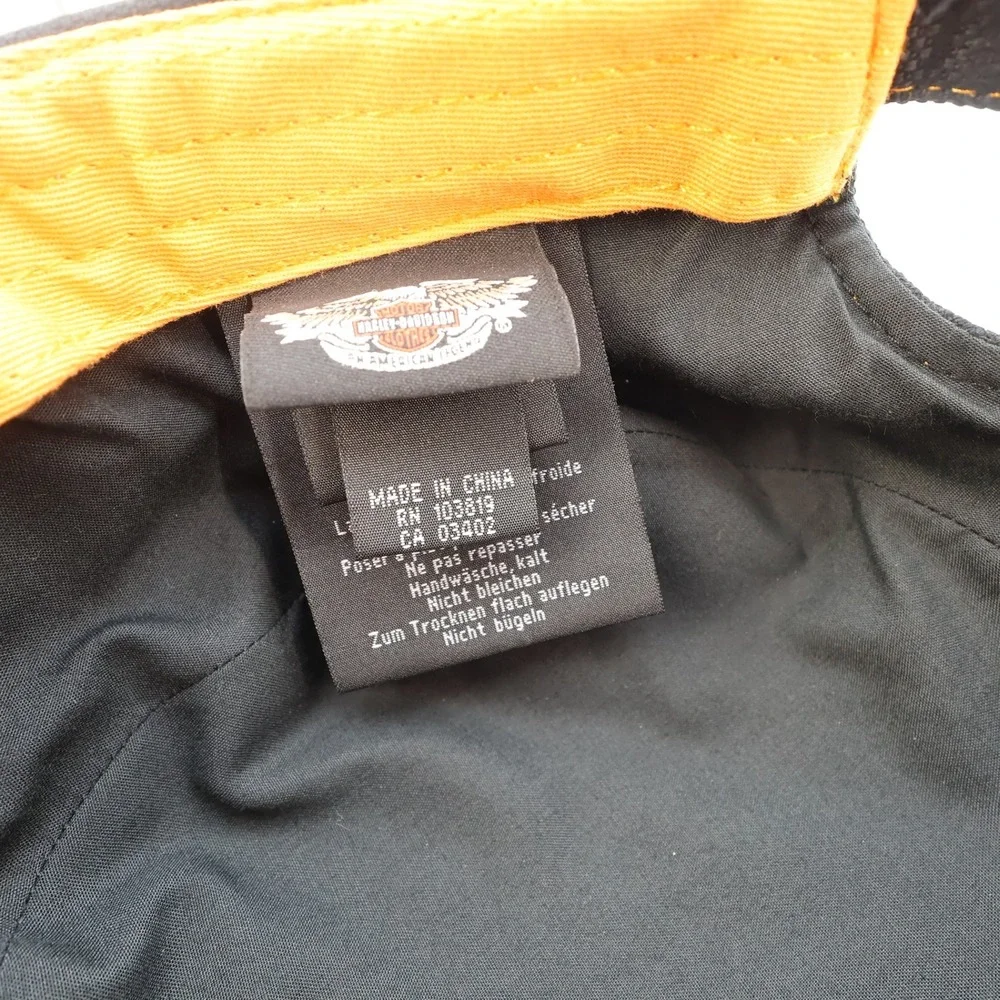 Harley Davidson Mens Black Canvas Military Cadet Hat Orange Contrast Stitching